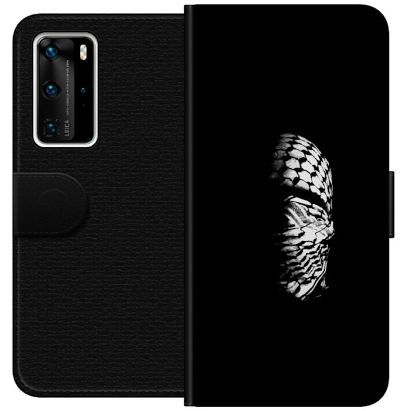 Huawei P40 Pro Tegnebogsetui Keffiyeh-mønster - klassisk sort-hvid palæstinensisk tørklæde med kulturel betydning