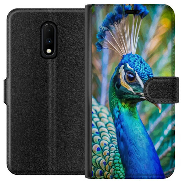OnePlus 7 Lompakkokotelo Pavun Sulat Värikäs Design Lintuaihe Eksoottinen Graafinen Suunnittelu Luonto Ylellinen Koristelu