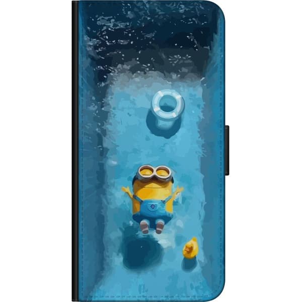 Kompatibel Tegnebogsetui til Nokia 2.4 Sjov gul figur, der flyder i en blå pool med badering og legetøj blå