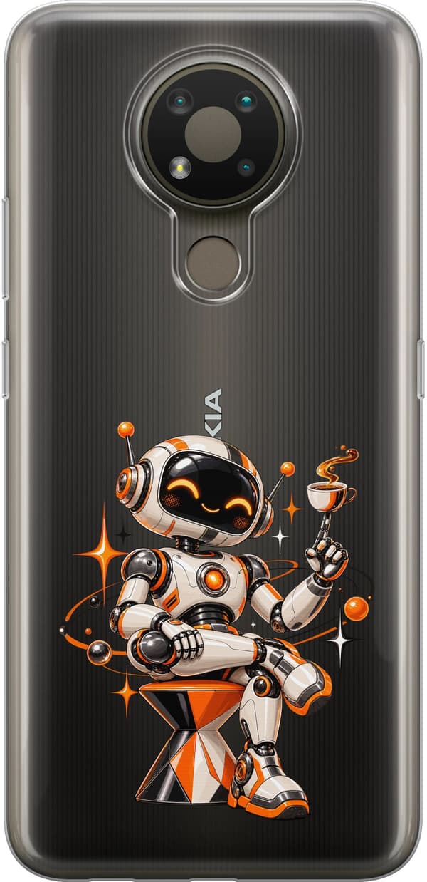 Kompatibelt Mobilskal till Nokia 3.4 Robotbarista silver