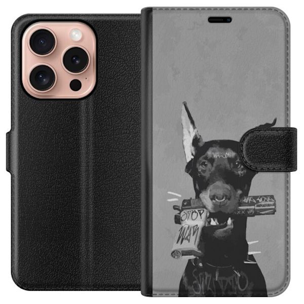Apple iPhone 16 Pro Tegnebogsetui Grå Hund Grafisk Design Sejt Dyremotiv Gadekunst Urban Trend Hundeejer Stil Populært Motiv