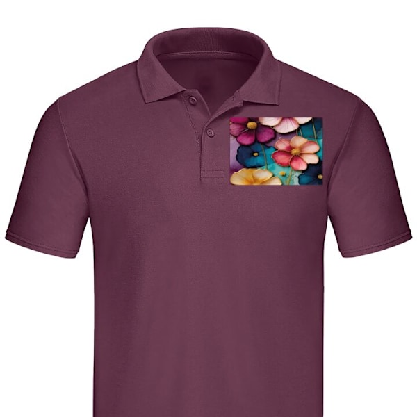 Poloshirt til Voksen | Elegant Poloshirt Blomster Farver Bordeaux X-Large