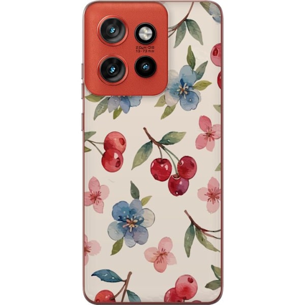 Motorola Edge 50 Neo Genomskinligt Skal Bär & Blommor – mönster med blå blommor och skogsbär