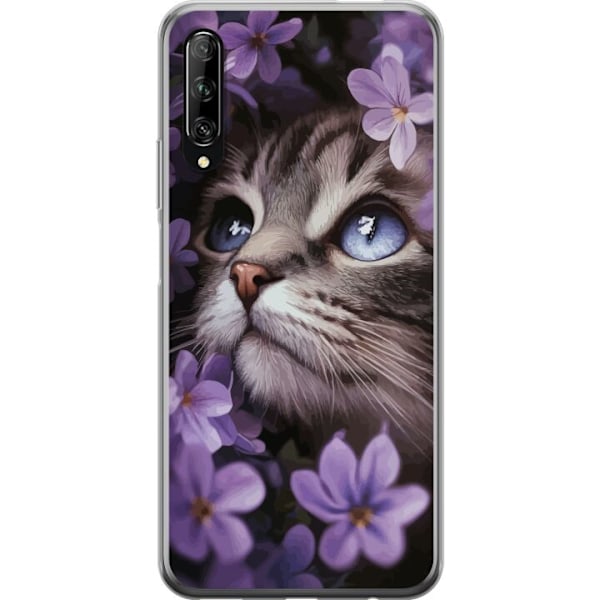 Huawei P smart Pro 2019 Gennemsigtig cover Kat og blomster