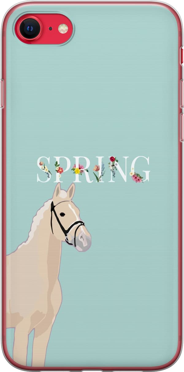 Kompatibel Mobilcover til Apple iPhone 8 Lys hest med blomster og teksten "Spring" på mintgrøn baggrund grøn