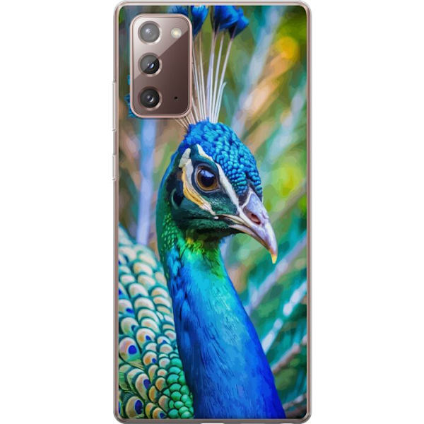Samsung Galaxy Note20 Läpinäkyvä kuori Pavun Sulat Värikäs Design Lintuaihe Eksoottinen Graafinen Suunnittelu Luonto Ylellinen Koristelu