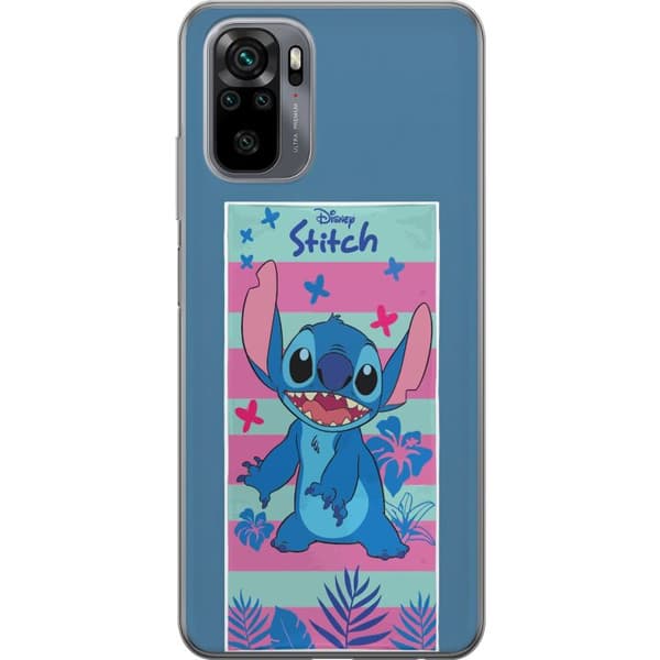 Kompatibelt Mobildeksel til Xiaomi Redmi Note 10S Stitch med tropiske blader og pastellstriper blå