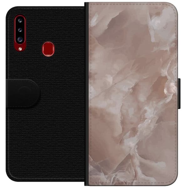 Kompatibel Tegnebogsetui til Samsung Galaxy A20s Marmor Lyserød