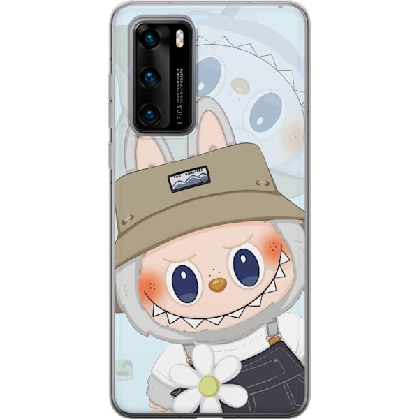 Huawei P40 Genomskinligt Skal Labubu med hatt – Pop Mart-figur Mr. Butcher i retro stil med karaktär