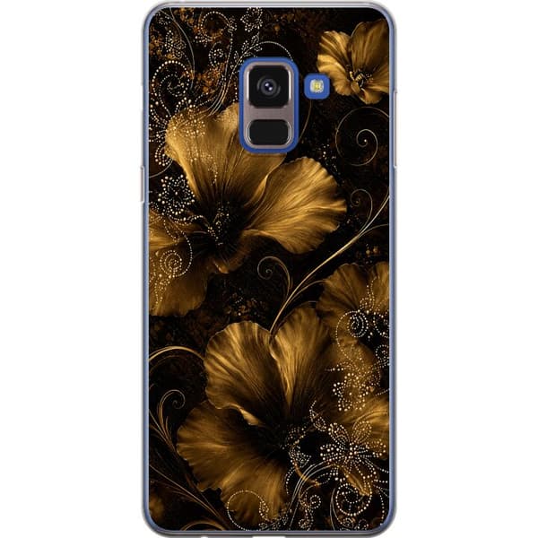 Kompatibelt Mobildeksel til Samsung Galaxy A8 (2018) Gylden Noir-blomstring svart