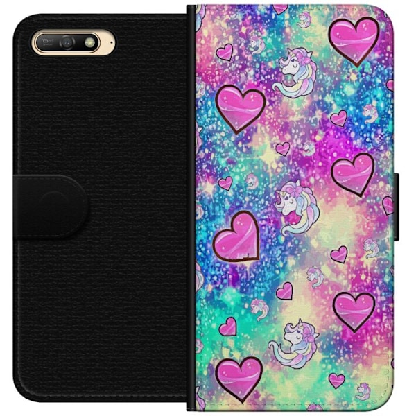 Huawei Y6 (2018) Lompakkokotelo Ensimmäinen ja Sydämet