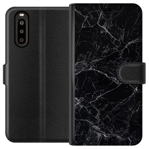 Sony Xperia 10 II Tegnebogsetui Marmor Sort