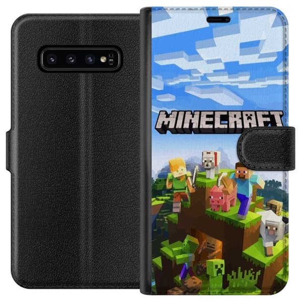 Kompatibel Tegnebogsetui til Samsung Galaxy S10 Minecraft Creeper-blok pixel retrospil