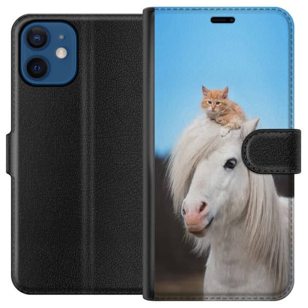 Kompatibelt Plånboksfodral till Apple iPhone 12 mini Häst & Katt