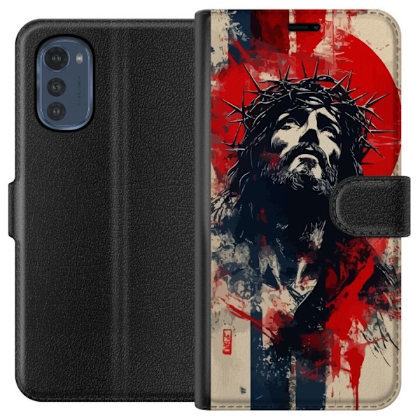 Motorola Moto E32s Lommeboketui Jesus med kors - kristent moti