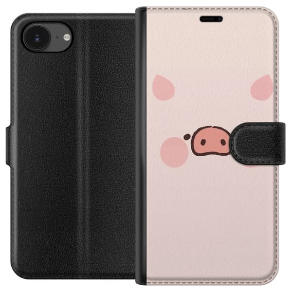 Kompatibel Tegnebogsetui til Apple iPhone 17e Sødt minimalistisk griseansigt i lyserøde nuancer på lyserød baggrund pink