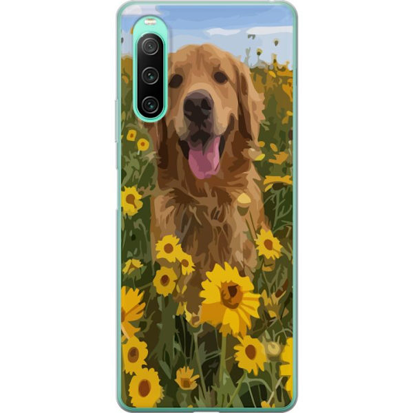 Sony Xperia 10 IV Läpinäkyvä kuori Kultainennoutaja Auringonkukkapelto Koiramotiivi Luonto Kesä Suunnittelu Suosittu Koirarotu Perheen suosikki