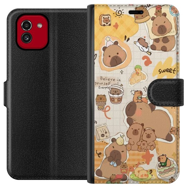 Samsung Galaxy A03 Tegnebogsetui Kawaii capybara mobilskal med gulliga djurmotiv