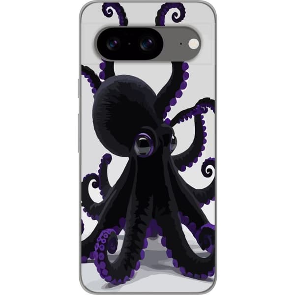 Kompatibel Mobilcover til Google Pixel 8 Sort blæksprutte med lilla detaljer i et elegant havtema mod en lys baggrund sort