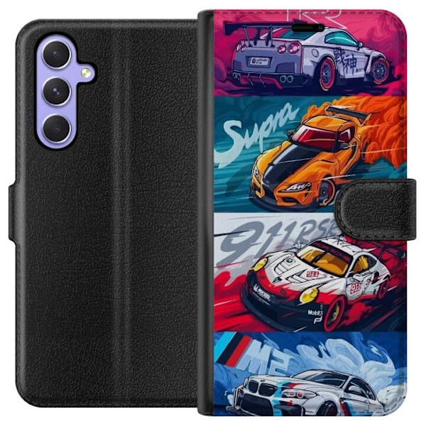 Samsung Galaxy A54 Lompakkokotelo Nopeat Autot - Piirretty Kuvio Toiminnalla