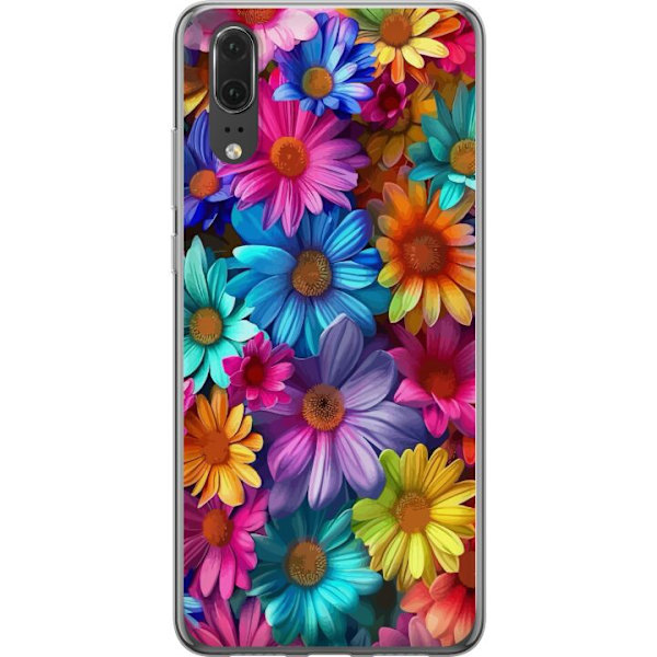 Huawei P20 Genomskinligt Skal Gerbera Blommor Färgglad Dekor Blommotiv Populärt Heminredning Färg Rik Väggkonst Design