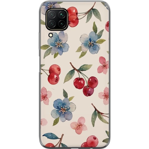Huawei P40 lite Läpinäkyvä kuori Marjat & Kukat - kuvio, jossa on sinisiä kukkia ja metsänmarjoja