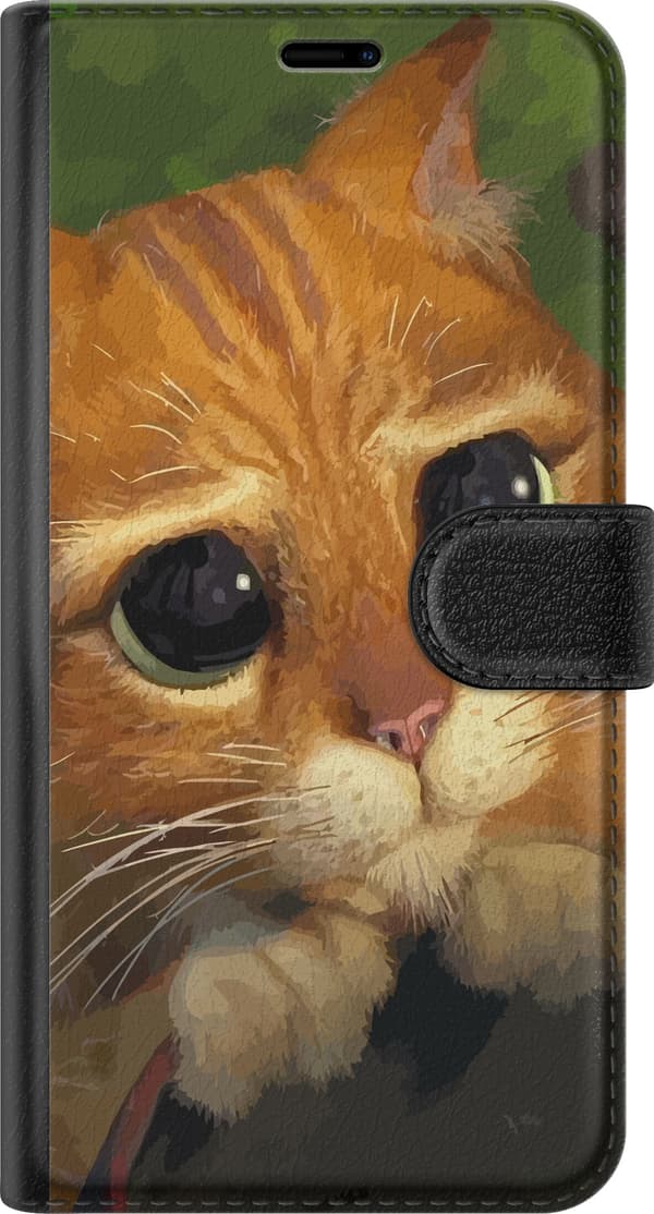 Kompatibel Tegnebogsetui til Google Pixel 10 Nærbillede af en orange tegnet kat med store mørke øjne orange
