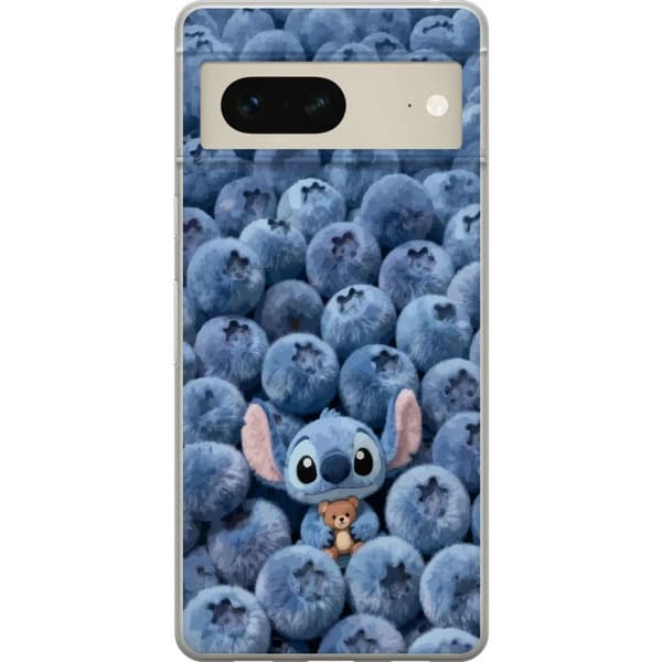 Kompatibelt Mobildeksel til Google Pixel 7 Søt fluffy blå figur med liten bamse blant myke blåbær blå