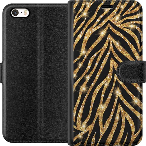 Kompatibel Tegnebogsetui til Apple iPhone 5 Guld & Glitter