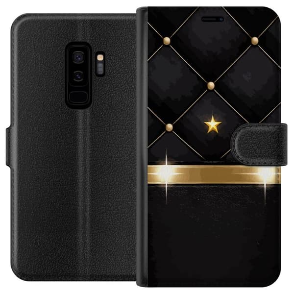 Kompatibel Tegnebogsetui til Samsung Galaxy S9+ Sort quiltet baggrund med guldstjerne
