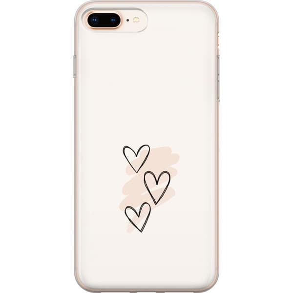 Kompatibel Mobilcover til Apple iPhone 8 Plus Tre håndtegnede sorte hjerter med lyserøde penselstrøg på lys baggrund, romantisk motiv beige