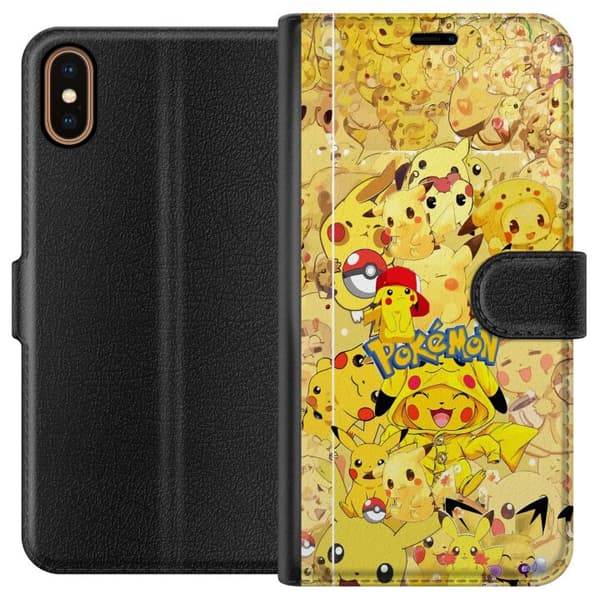 Kompatibel Tegnebogsetui til Apple iPhone X Sød Pikachu-collage med Pokémon-tema i bløde gule nuancer gul