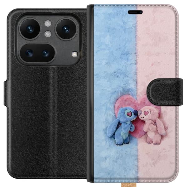 Kompatibel Tegnebogsetui til Nothing Phone (4a) Søde blå og lyserøde figurer foran et stort lyserødt hjerte pink