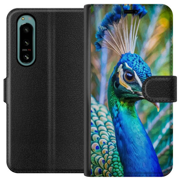 Sony Xperia 5 IV Lompakkokotelo Pavun Sulat Värikäs Design Lintuaihe Eksoottinen Graafinen Suunnittelu Luonto Ylellinen Koristelu