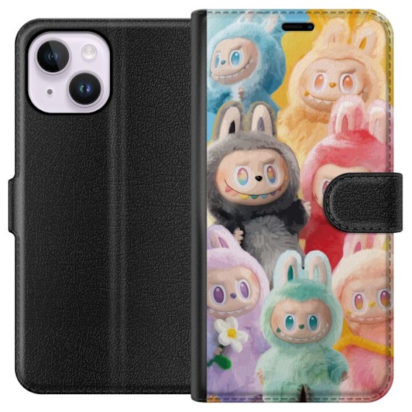 Apple iPhone 15 Plus Plånboksfodral Labubu Sketch Style – Handritat monster i tusch