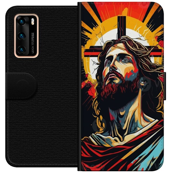 Huawei P40 Lompakkokotelo Jeesus ja Kortti - uskonnollinen mot