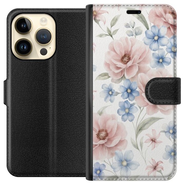 Apple iPhone 15 Pro Plånboksfodral Romantiska blommor