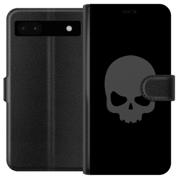 Kompatibel Tegnebogsetui til Google Pixel 6a Enkel dødningehoved i grå tone mod sort baggrund, elegant og moderne design