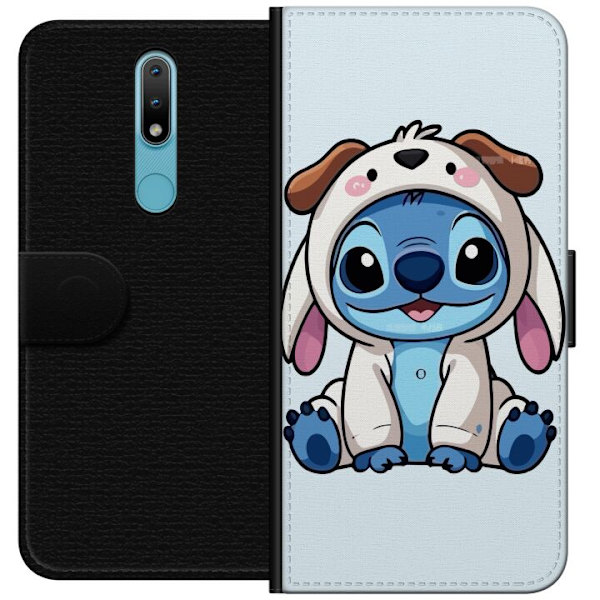 Nokia 2.4 Lompakkokotelo Stitch Koirapuku Lilo & Stitch Disney Hauska Design Sininen Avaruusolento Sarjakuva Hahmo Suosittu Lapsille Suosittu Disney-e