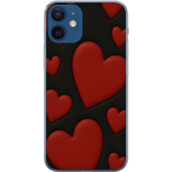 Apple iPhone 12 mini Gennemsigtig cover Rød Fløjlshjerter