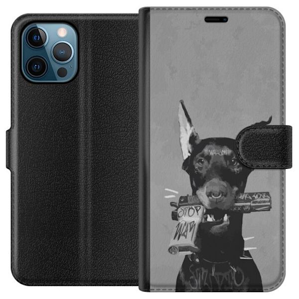 Apple iPhone 12 Pro Max Lompakkokotelo Harmaa Koira Graafinen Suunnittelu Kovan Eläinaiheen Katutaide Urbaani Trendi Koiran Ystävä Tyyli Suosittu A