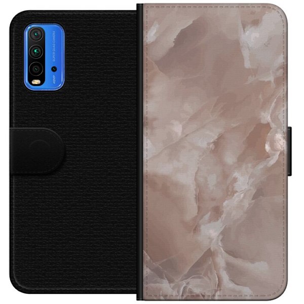 Xiaomi Redmi Note 9 4G Tegnebogsetui Marmor Lyserød