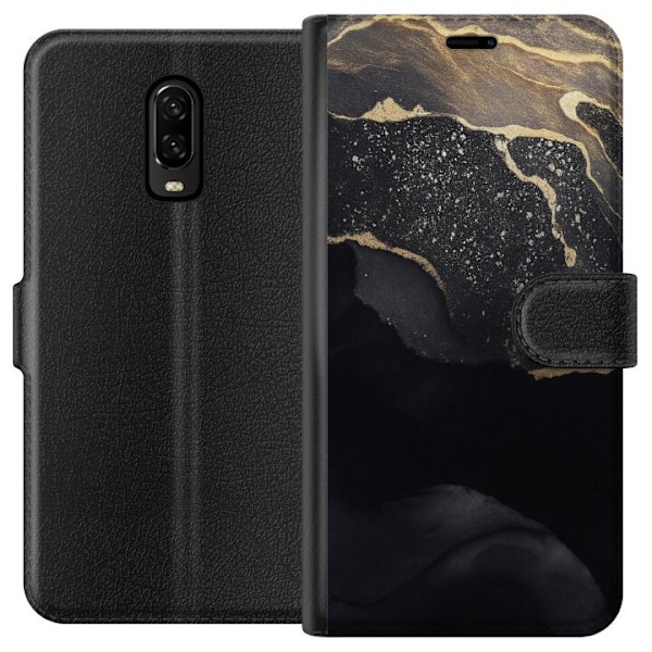 OnePlus 6T Tegnebogsetui Sort guld abstrakt