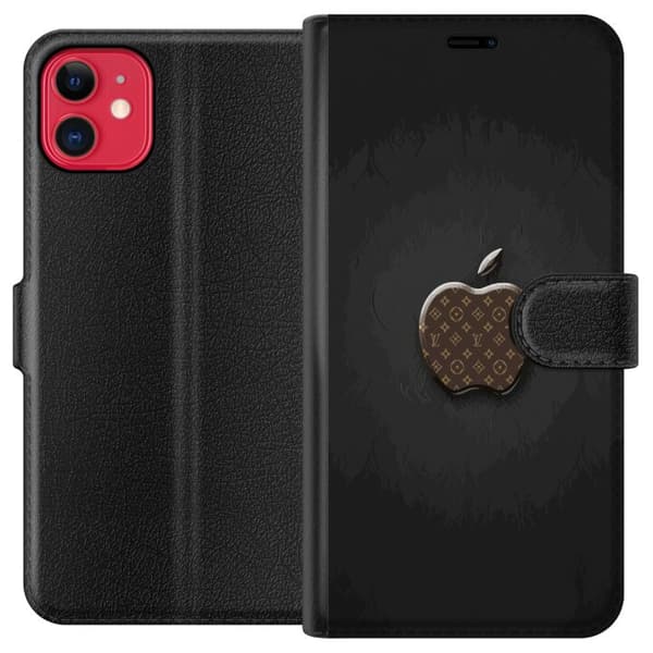 Kompatibelt Lommeboketui til Apple iPhone 11 Mørkt minimalistisk design med eplesymbol og luksuriøst monogrammønster
