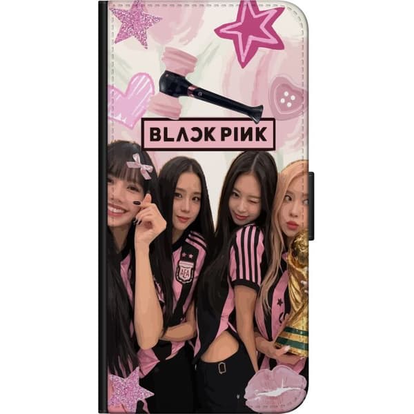 Kompatibel Tegnebogsetui til Xiaomi Redmi Note 9S Blackpink-gruppemotiv i pink og sort med stjerner, hjerter og fodboldtema pink