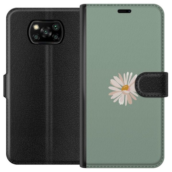 Xiaomi Poco X3 NFC Lompakkokotelo Vihreä Minimalikukka - tyylikäs kukka vihreällä taustalla