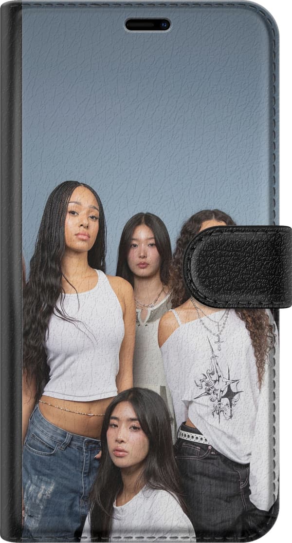 Kompatibel Tegnebogsetui til Apple iPhone 11 Pro Max Gruppeportræt med seks piger i moderne stil mod blågrå baggrund blå