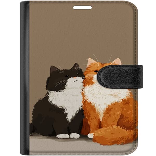 Kompatibel Tegnebogsetui til Apple iPhone Duo Illustrerede sort-hvide og orange-hvide katte sammen mod brun baggrund brun