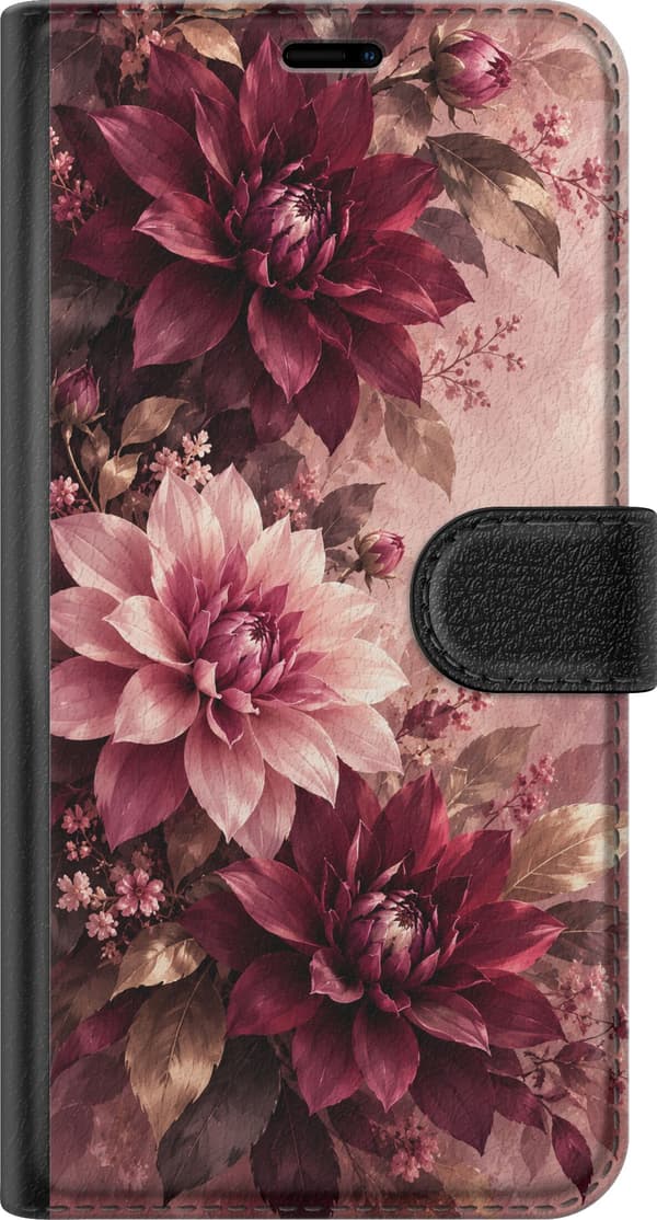Kompatibel Tegnebogsetui til Apple iPhone 18 Pro Vinrøde dahliaer pink