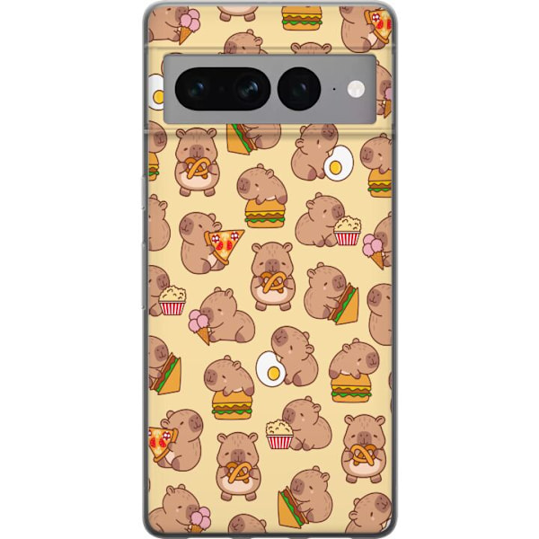 Google Pixel 7 Pro Gennemsigtig cover Kawaii capybara mobilcover med flere søde figurer